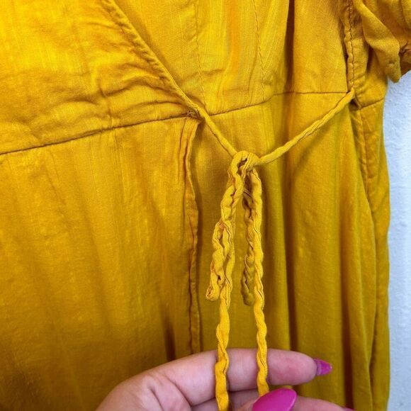 Old Navy Yellow Tie Waist Short Sleeve Midi Cotton Rayon Dress Women's Size 1X - Picture 7 of 15